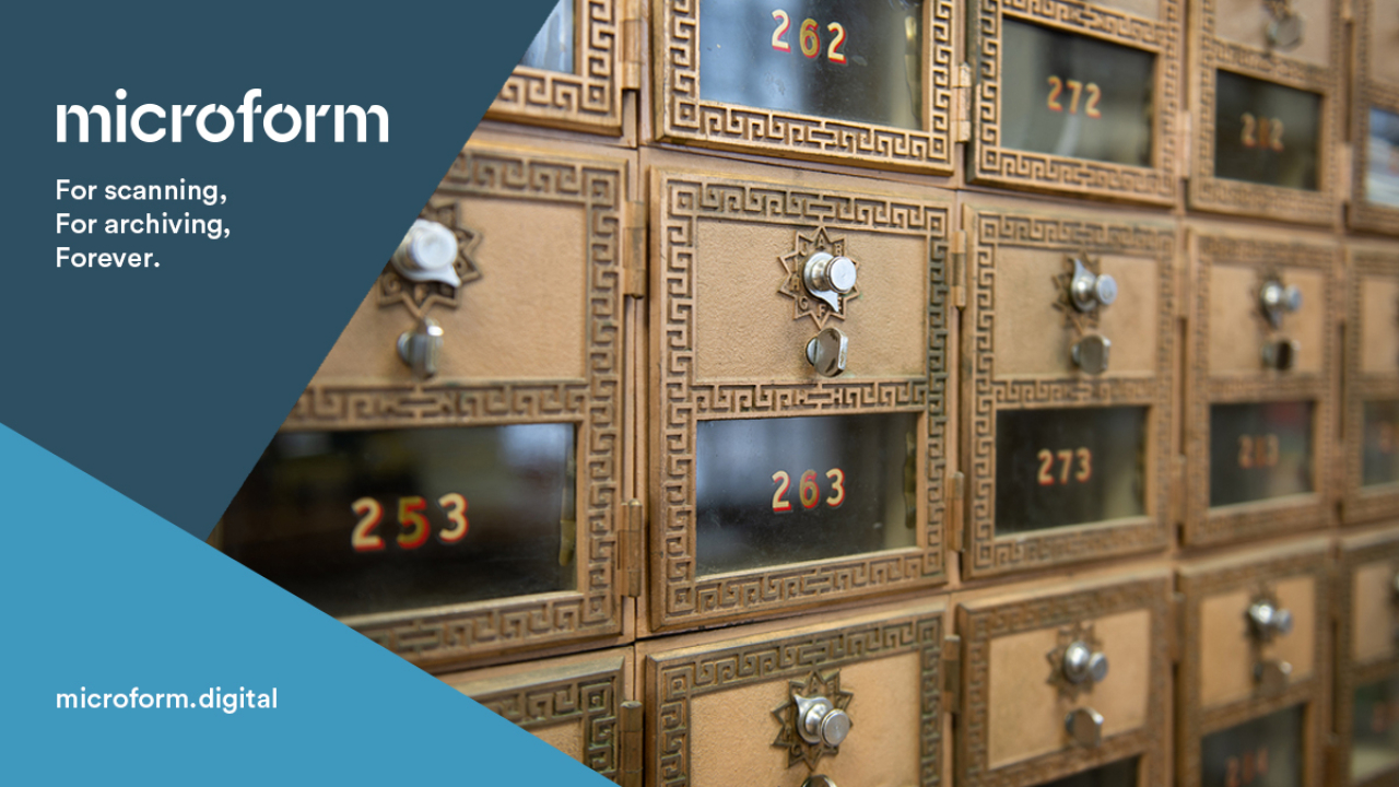 Microform Branding - Wooden stacks of mailroom boxes.